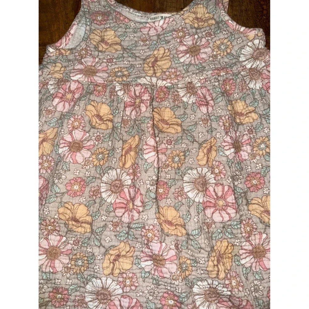 Rabbit + Bear Organic Cotton Floral Gauze Dress Sleeveless Pink Yellow Size 6